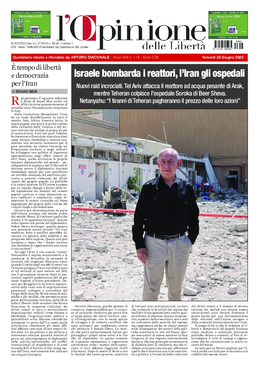 Prima-pagina-opinione della liberta-edizione-di-oggi-2025-06-20